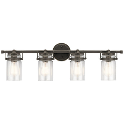 Kichler Brinley 32in 4-Light Bath Vanity | Rustic Olde Bronze Finish | Bathroom Vanity | 32 x 6 x 10 in | Model 45690OZ