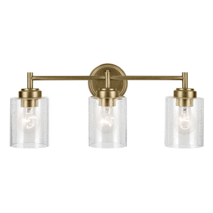 Kichler Winslow 21in 3-Light Vanity Light | Industrial Natural Brass and Clear Seeded Glass | Bathroom & Powder Room | Model 45886NBR