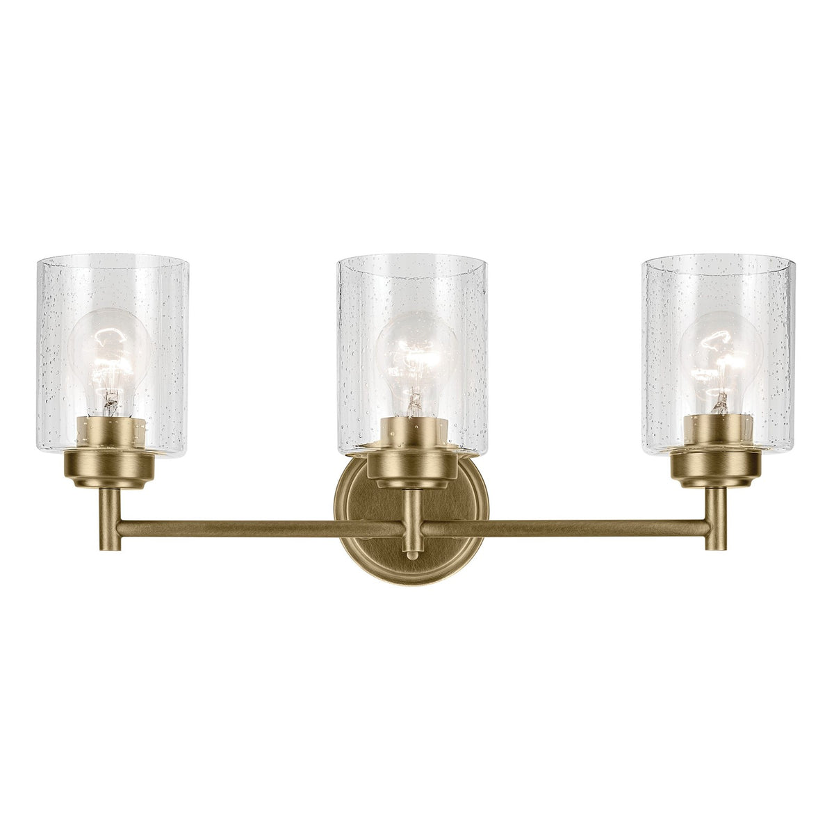 Kichler Winslow 21in 3-Light Vanity Light | Industrial Natural Brass and Clear Seeded Glass | Bathroom & Powder Room | Model 45886NBR