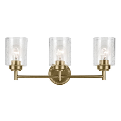 Kichler Winslow 21in 3-Light Vanity Light | Industrial Natural Brass and Clear Seeded Glass | Bathroom & Powder Room | Model 45886NBR