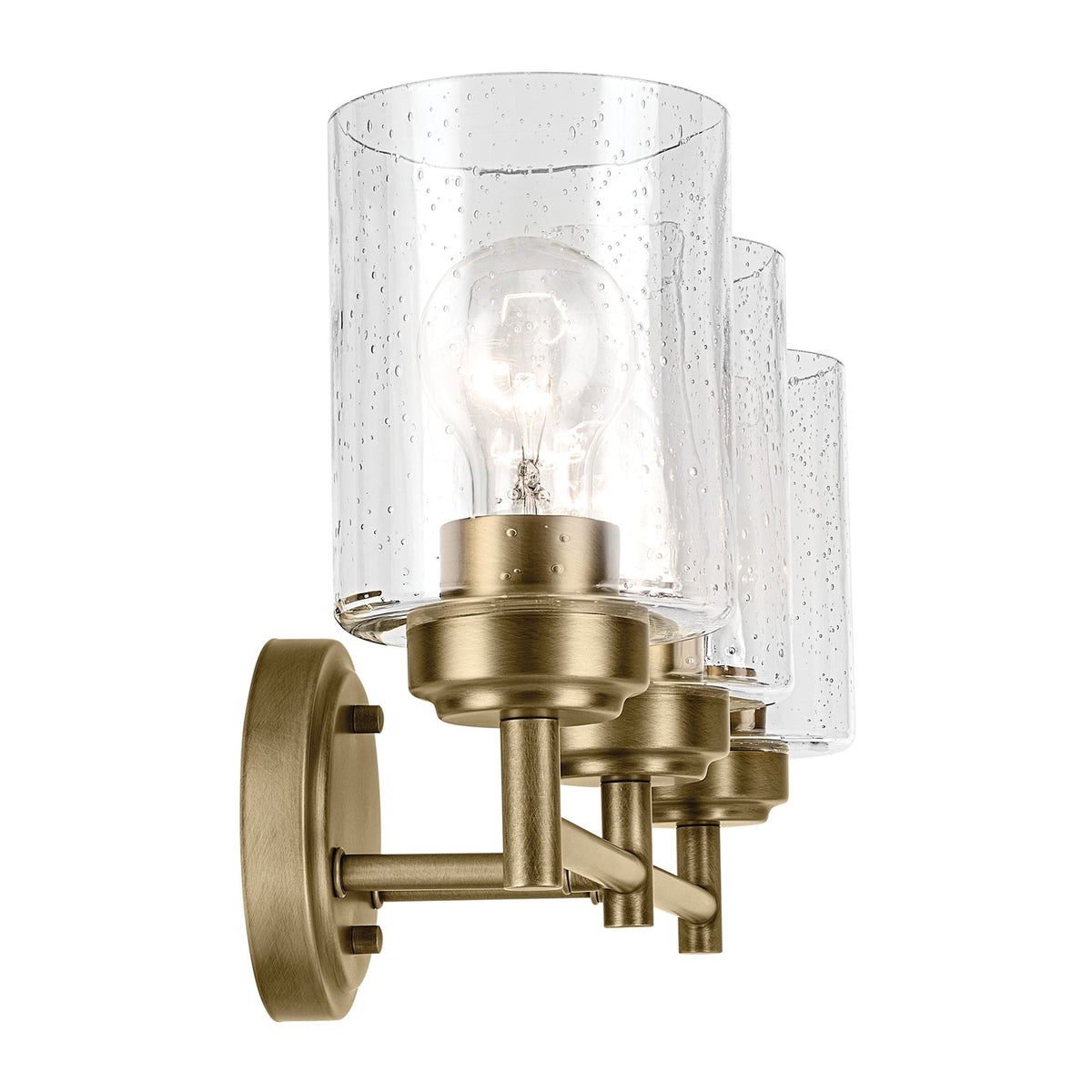 Kichler Winslow 21in 3-Light Vanity Light | Industrial Natural Brass and Clear Seeded Glass | Bathroom & Powder Room | Model 45886NBR