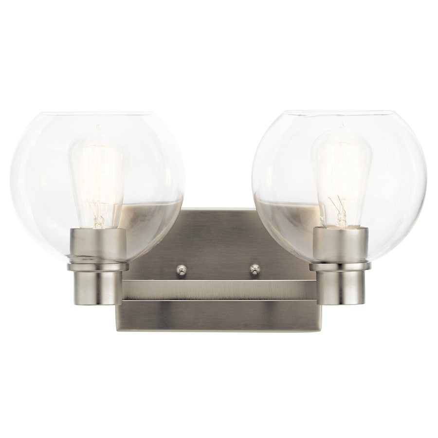 Kichler Harmony 16in 2-Light Bath Vanity Light | Transitional Brushed Nickel | Bathroom Vanity & Powder Room | 15.5 x 7.75 x 8.25 in | Model 45893NI