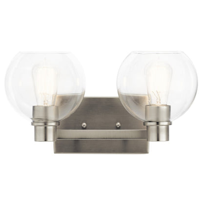 Kichler Harmony 16in 2-Light Bath Vanity Light | Transitional Brushed Nickel | Bathroom Vanity & Powder Room | 15.5 x 7.75 x 8.25 in | Model 45893NI