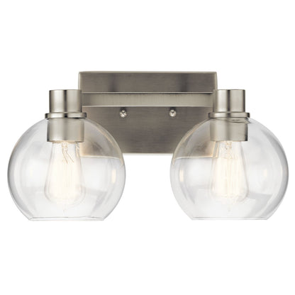 Kichler Harmony 16in 2-Light Bath Vanity Light | Transitional Brushed Nickel | Bathroom Vanity & Powder Room | 15.5 x 7.75 x 8.25 in | Model 45893NI