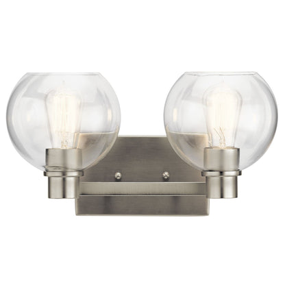 Kichler Harmony 16in 2-Light Bath Vanity Light | Transitional Brushed Nickel | Bathroom Vanity & Powder Room | 15.5 x 7.75 x 8.25 in | Model 45893NI