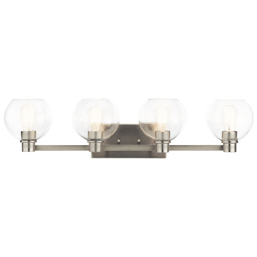 Kichler Harmony 34in 4-Light Bath Vanity | Transitional Brushed Nickel | Bathroom Vanity & Powder Room | 33.5 x 8.25 x 7.5 in | Model 45895NI