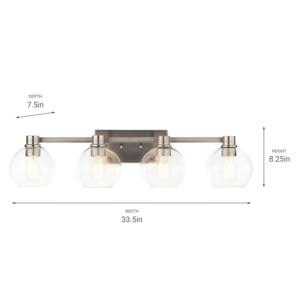 Kichler Harmony 34in 4-Light Bath Vanity | Transitional Brushed Nickel | Bathroom Vanity & Powder Room | 33.5 x 8.25 x 7.5 in | Model 45895NI