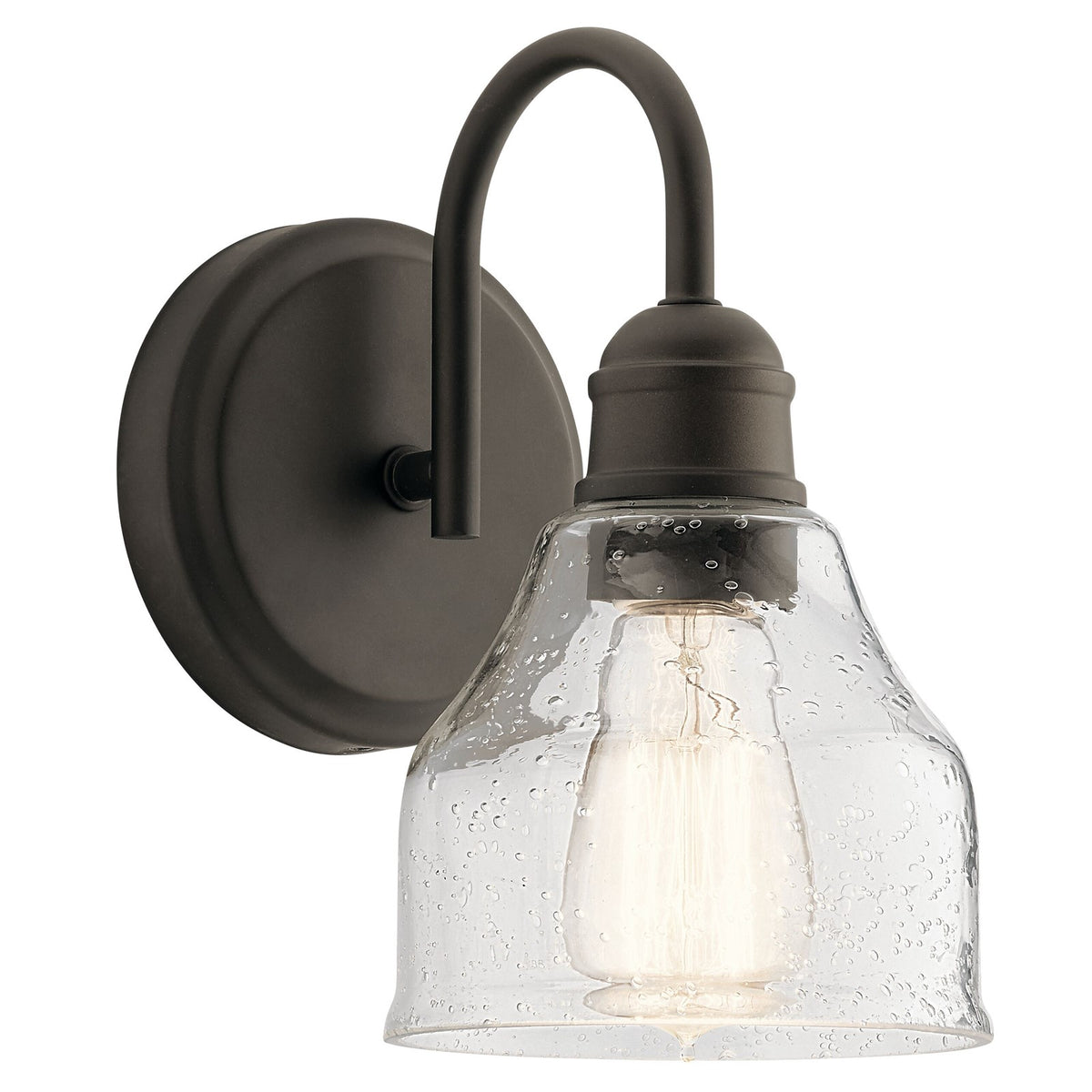 Kichler Avery 6in 1-Light Wall Sconce | Industrial Olde Bronze and Clear Seeded Glass | Bathroom & Hallway | 6 x 9 in | Model 45971OZ