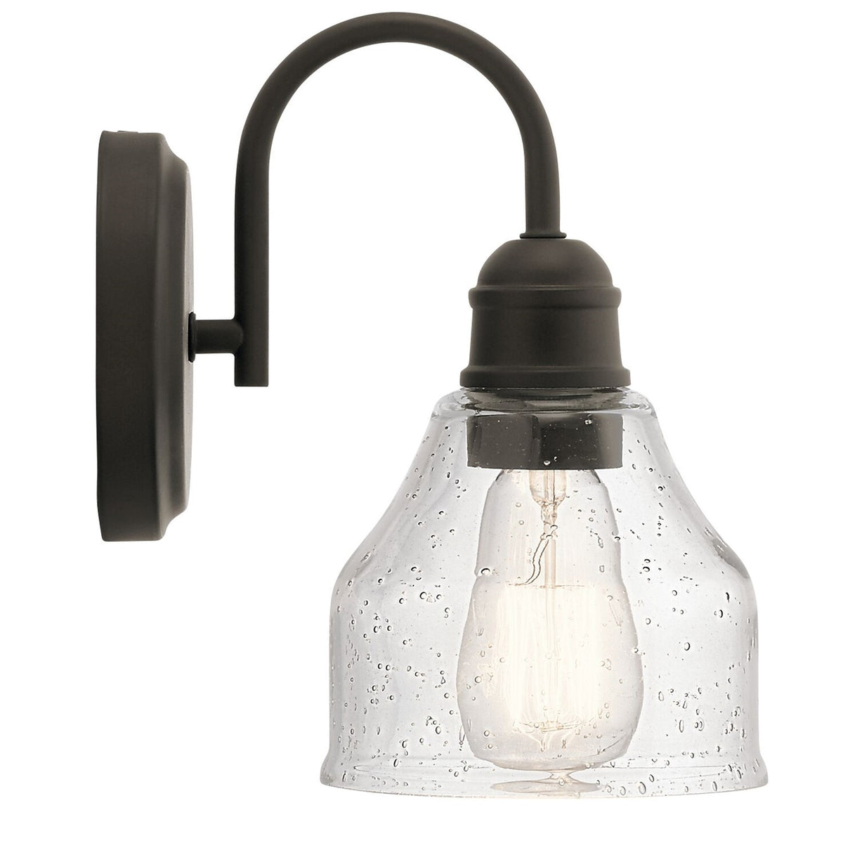 Kichler Avery 6in 1-Light Wall Sconce | Industrial Olde Bronze and Clear Seeded Glass | Bathroom & Hallway | 6 x 9 in | Model 45971OZ