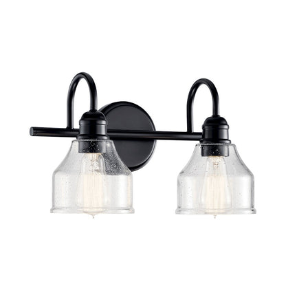 Kichler Avery 15in 2-Light Vanity Light | Industrial Black Steel & Clear Seeded Glass | Bathroom Vanity Light | 75W Each, E26, Dimmable | Model 45972BK