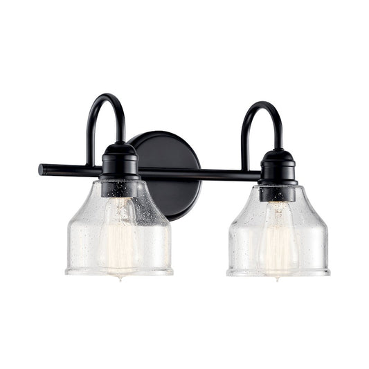 Kichler Avery 15in 2-Light Vanity Light | Industrial Black Steel & Clear Seeded Glass | Bathroom Vanity Light | 75W Each, E26, Dimmable | Model 45972BK