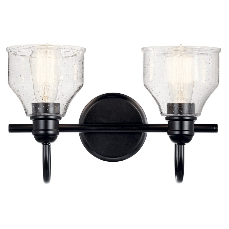Kichler Avery 15in 2-Light Vanity Light | Industrial Black Steel & Clear Seeded Glass | Bathroom Vanity Light | 75W Each, E26, Dimmable | Model 45972BK