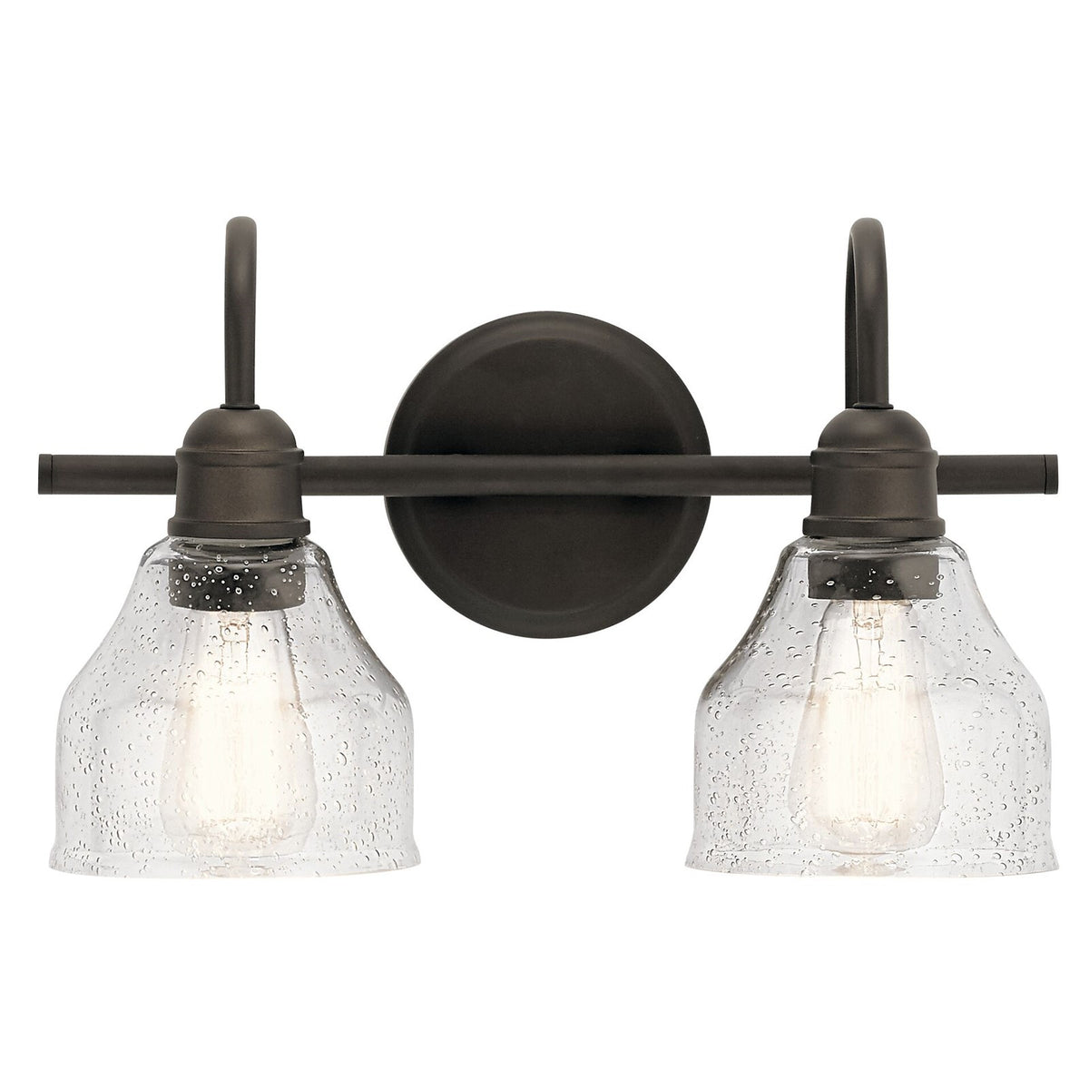 Kichler Avery 14.75in 2-Light Vanity Light | Olde Bronze Steel and Clear Seeded Glass | Bathroom Vanity | 14.75 x 9.25 in | Model 45972OZ