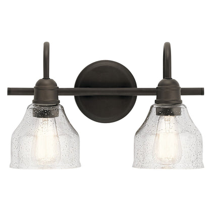 Kichler Avery 14.75in 2-Light Vanity Light | Olde Bronze Steel and Clear Seeded Glass | Bathroom Vanity | 14.75 x 9.25 in | Model 45972OZ