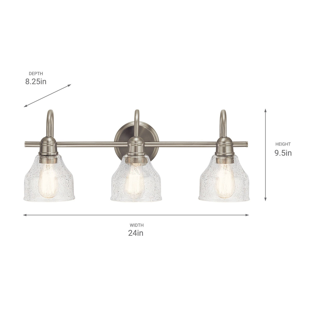 Kichler Avery 24in 3-Light Vanity Light | Brushed Nickel and Clear Seeded Glass | Bathroom Vanity | 24 x 9 in | Model 45973NI