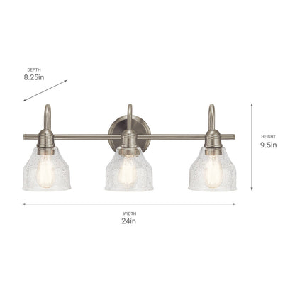 Kichler Avery 24in 3-Light Vanity Light | Brushed Nickel and Clear Seeded Glass | Bathroom Vanity | 24 x 9 in | Model 45973NI
