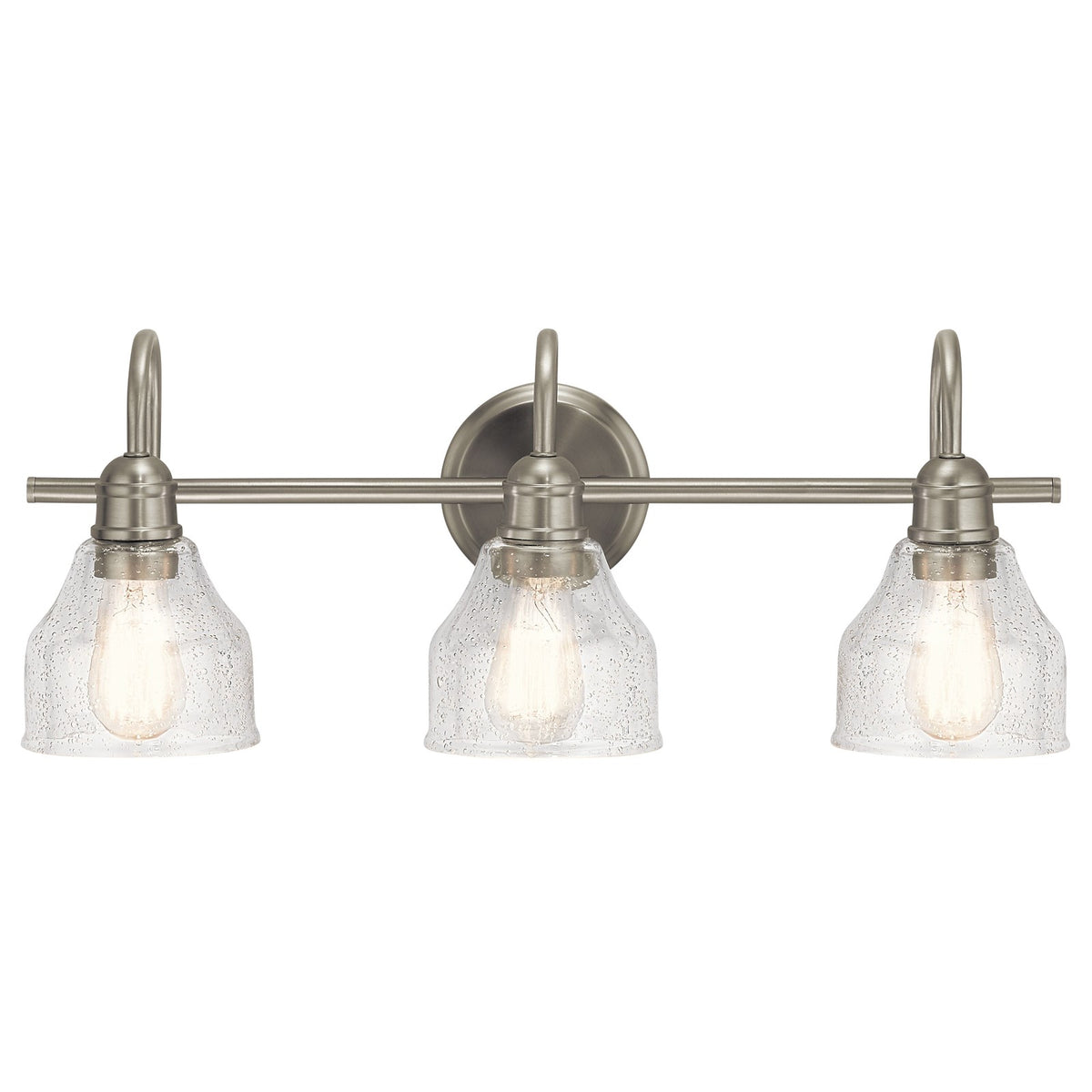 Kichler Avery 24in 3-Light Vanity Light | Brushed Nickel and Clear Seeded Glass | Bathroom Vanity | 24 x 9 in | Model 45973NI