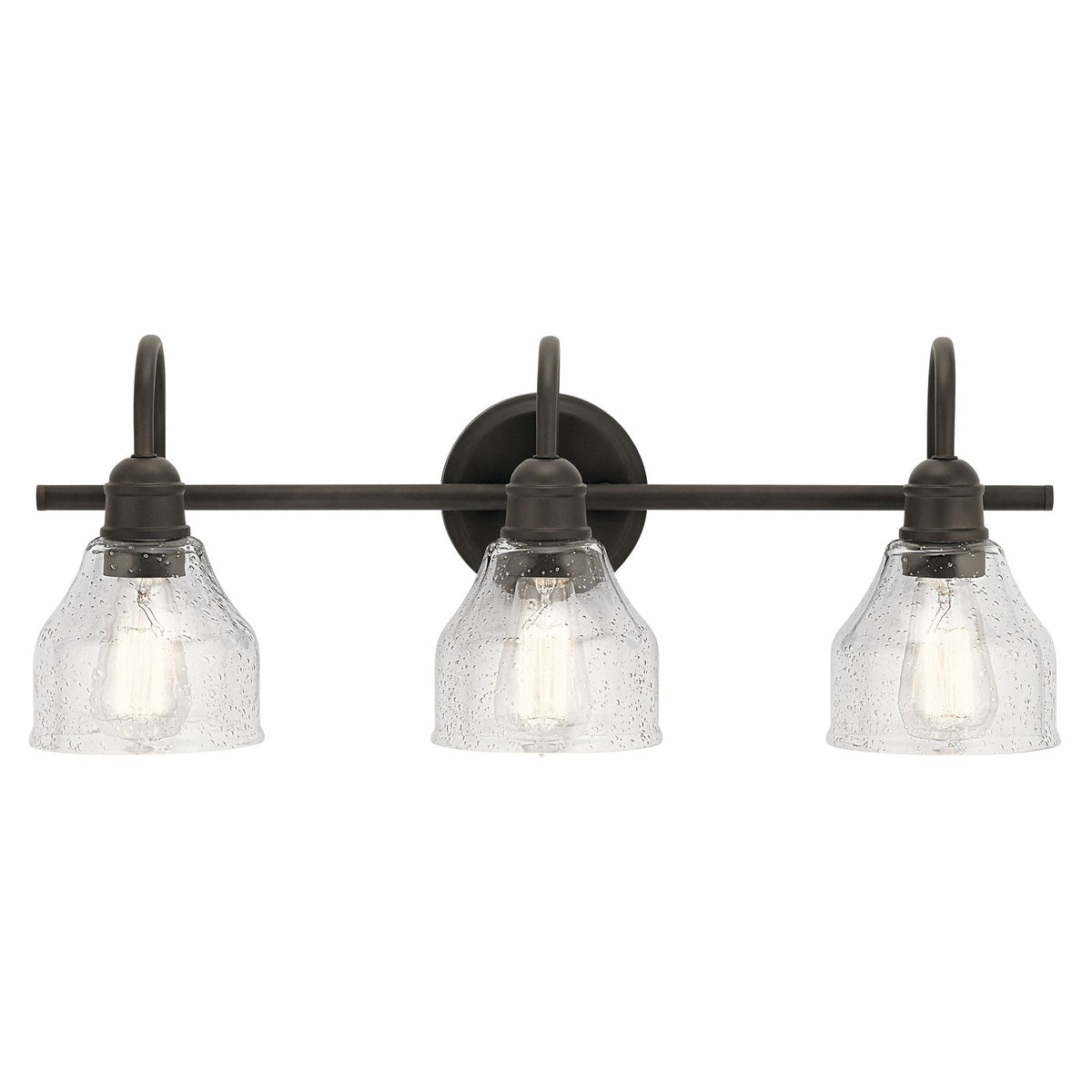Kichler Avery 24in 3-Light Bath Vanity | Traditional Olde Bronze and Clear Seeded Glass | Bathroom Vanity | 24 x 9 in | Model 45973OZ