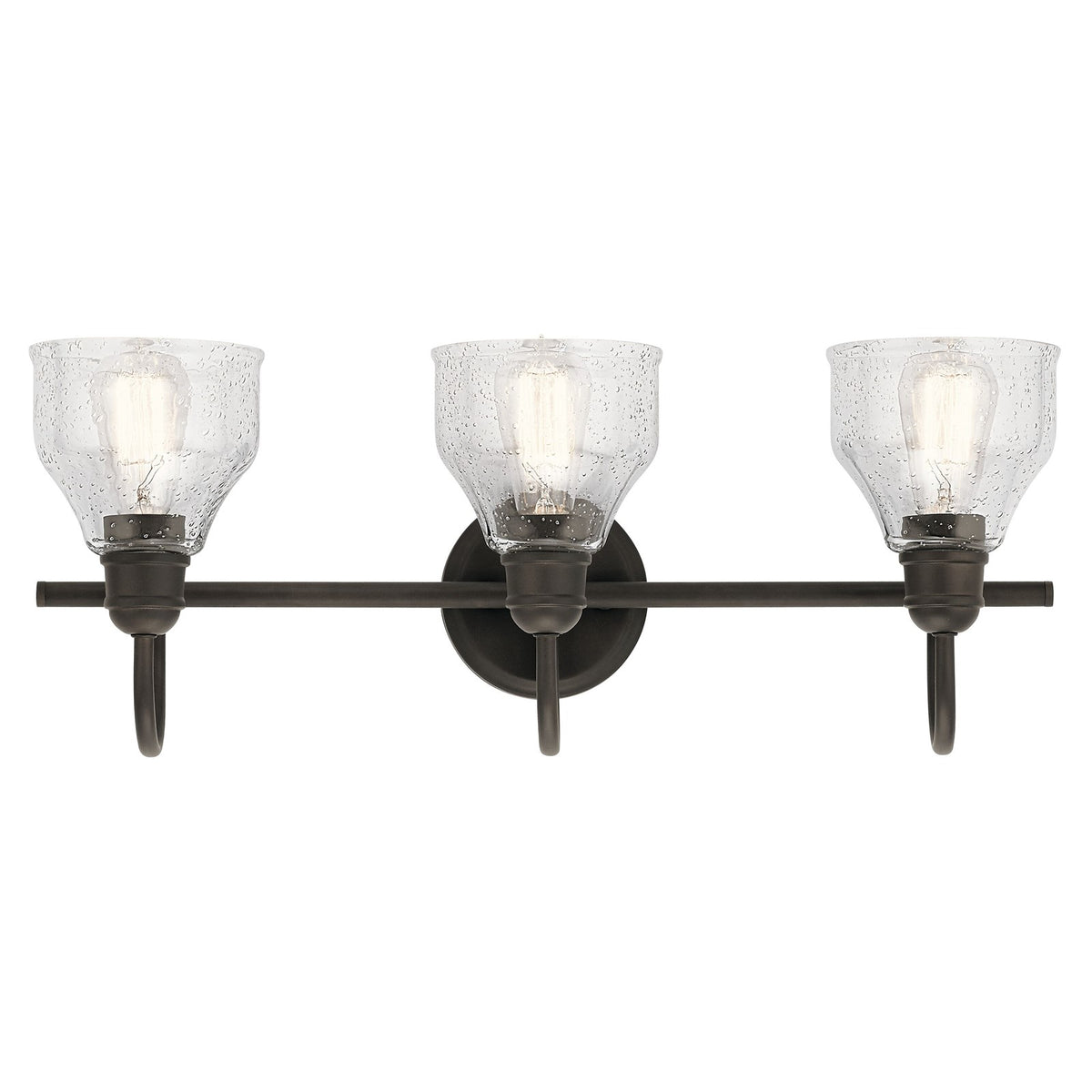 Kichler Avery 24in 3-Light Bath Vanity | Traditional Olde Bronze and Clear Seeded Glass | Bathroom Vanity | 24 x 9 in | Model 45973OZ