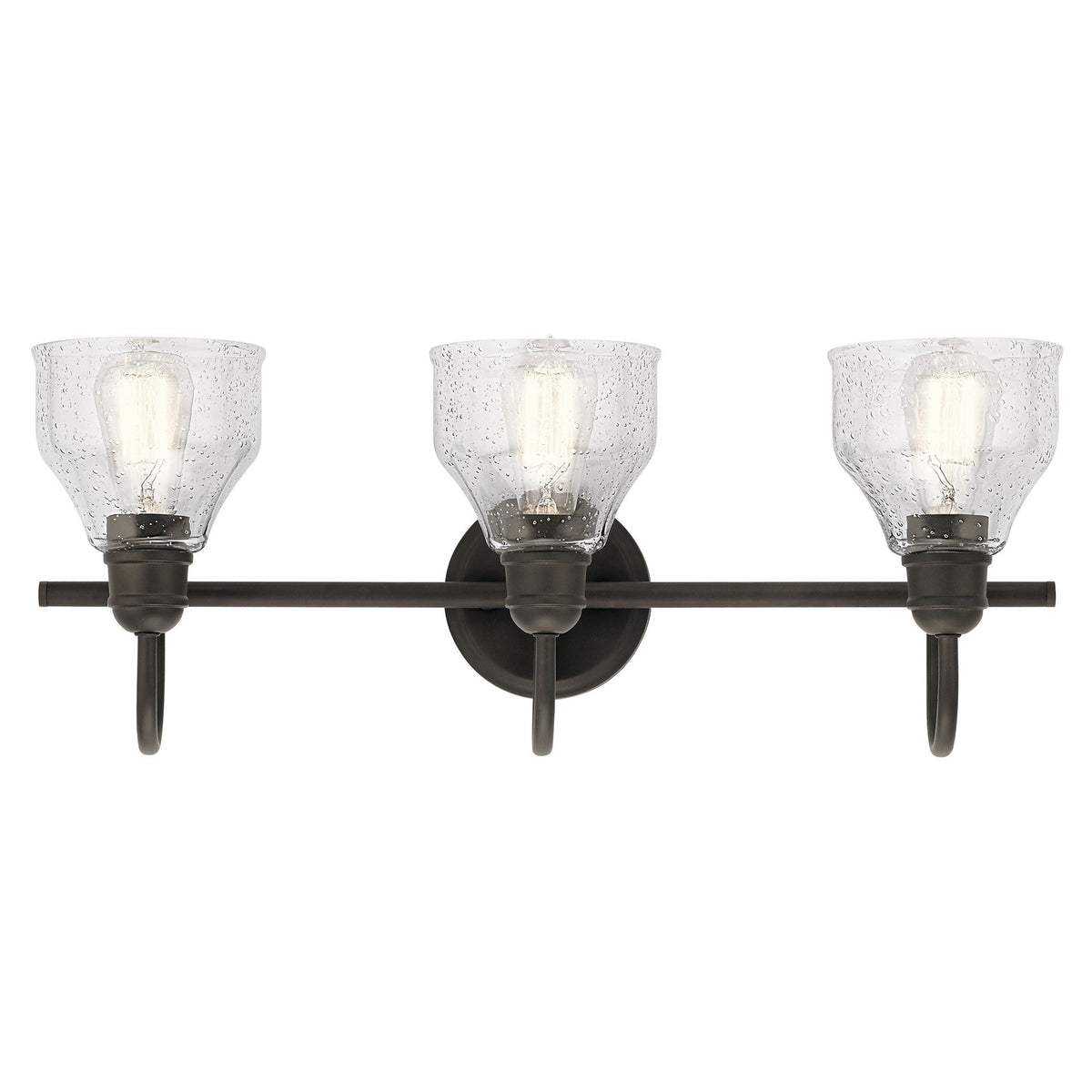 Kichler Avery 24in 3-Light Bath Vanity | Traditional Olde Bronze and Clear Seeded Glass | Bathroom Vanity | 24 x 9 in | Model 45973OZ