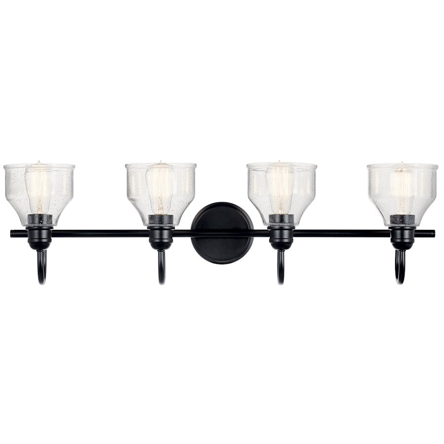 Kichler Avery 33.5in 4-Light Vanity Light | Industrial Black & Clear Seeded Glass | Bathroom Vanity Lighting | 60W Max per Socket, Dimmable | Model 45974BK