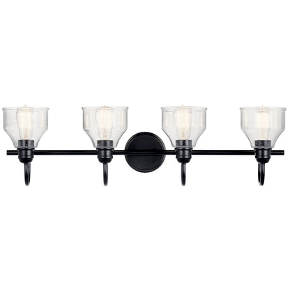 Kichler Avery 33.5in 4-Light Vanity Light | Industrial Black & Clear Seeded Glass | Bathroom Vanity Lighting | 60W Max per Socket, Dimmable | Model 45974BK