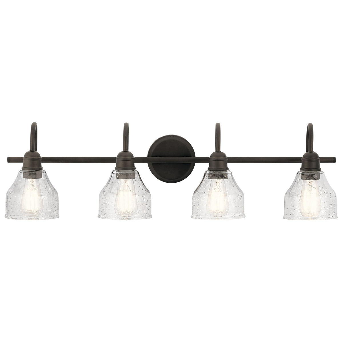 Kichler Avery 33in 4-Light Bath Vanity Light | Olde Bronze and Clear Seeded Glass | Bathroom Vanity | 33 x 9 in | Model 45974OZ