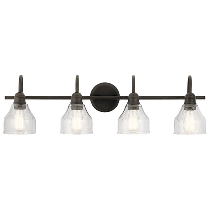 Kichler Avery 33in 4-Light Bath Vanity Light | Olde Bronze and Clear Seeded Glass | Bathroom Vanity | 33 x 9 in | Model 45974OZ