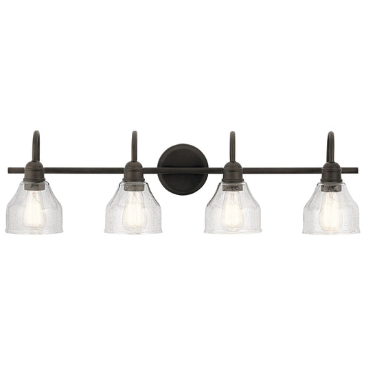 Kichler Avery 33in 4-Light Bath Vanity Light | Olde Bronze and Clear Seeded Glass | Bathroom Vanity | 33 x 9 in | Model 45974OZ