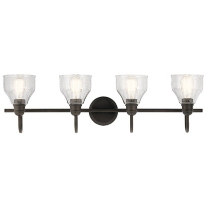 Kichler Avery 33in 4-Light Bath Vanity Light | Olde Bronze and Clear Seeded Glass | Bathroom Vanity | 33 x 9 in | Model 45974OZ