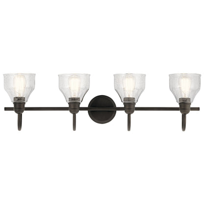 Kichler Avery 33in 4-Light Bath Vanity Light | Olde Bronze and Clear Seeded Glass | Bathroom Vanity | 33 x 9 in | Model 45974OZ