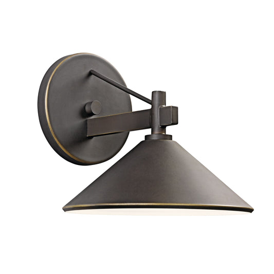 Kichler Ripley 8in 1-Light Outdoor Wall Sconce | Rustic Olde Bronze Aluminum | Covered Patio & Entryway | 8 x 7.5 x 9.25 in | Model 49059OZ