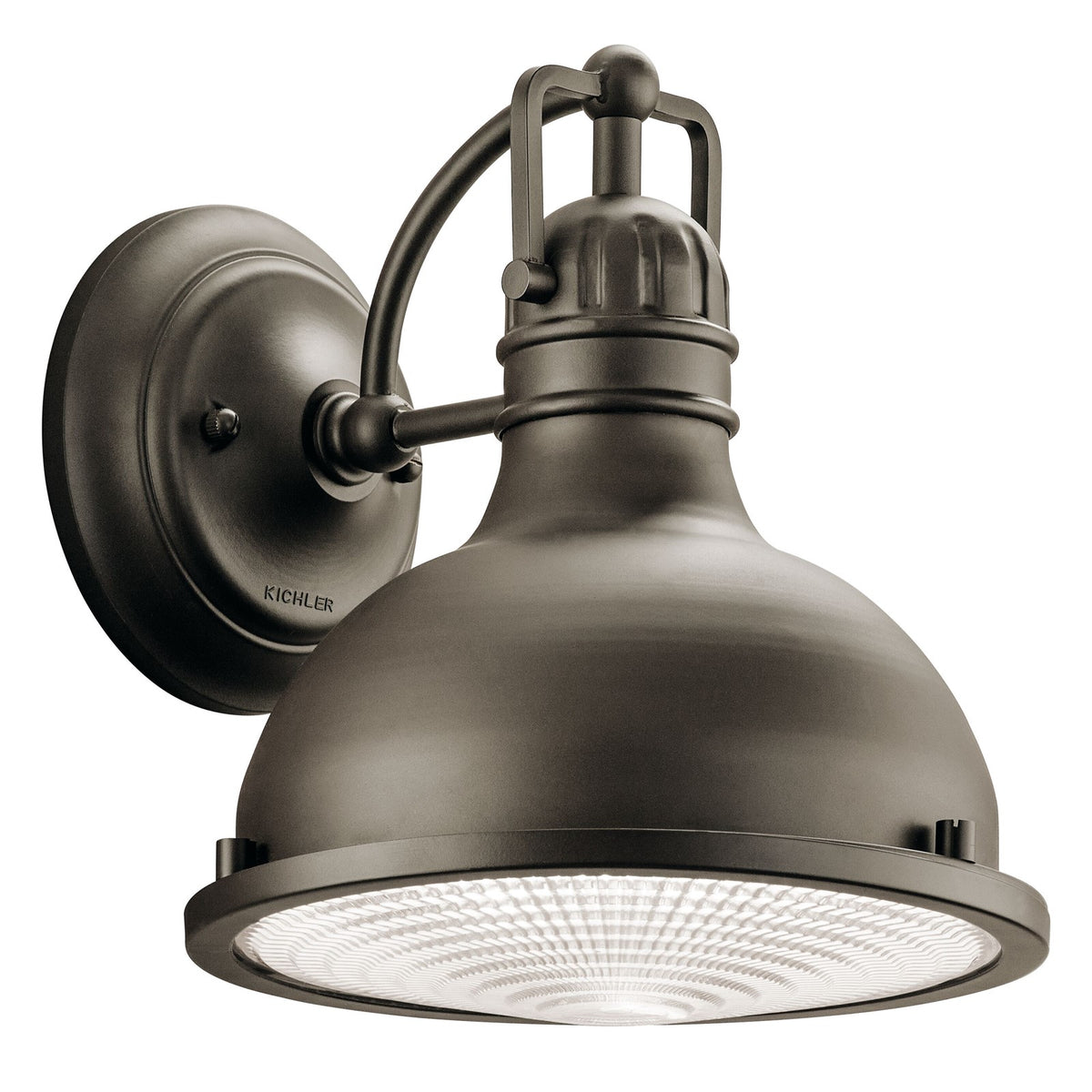 Kichler Hatteras Bay 9in 1-Light LED Outdoor Wall Lantern | Transitional Olde Bronze and Clear Fresnel Lens | Covered Patio | Model 49065OZLED