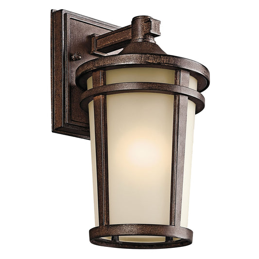 Kichler Atwood 6in 1-Light Outdoor Wall Sconce | Transitional Brown Stone Aluminum and Light Umber Mist Glass | Entryway & Covered | Model 49071BST