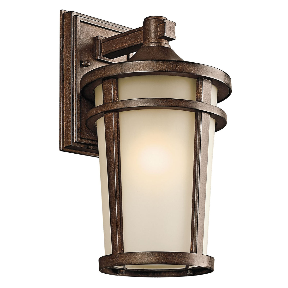 Kichler Atwood 1-Light Outdoor Wall Sconce | Transitional Brown Stone and Light Umber Mist Glass | Covered Patio & Entryway | Model 49072BST
