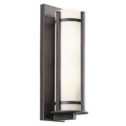 Kichler Camden 6.25in 2-Light Outdoor Wall Sconce | Anvil Iron and Opal Etched Glass | Covered Porch & Patio | 6.25 x 19.5 in | Model 49120AVI
