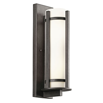 Kichler Camden 9in 3-Light Outdoor Wall Sconce | Lodge Anvil Iron and Opal Etched Glass | Covered Porch & Patio | 9 x 26 in | Model 49122AVI