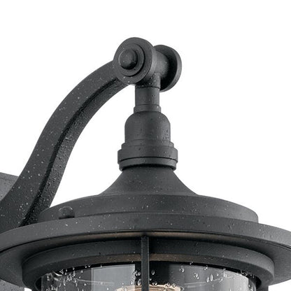 Kichler Royal Marine 7in 1-Light Outdoor Wall Sconce | Transitional Distressed Black and Clear Seeded Glass | Covered Patio | Model 49126DBK