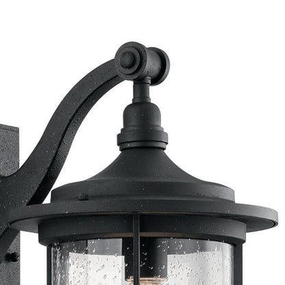 Kichler Royal Marine 10in 1-Light Outdoor Wall Sconce | Transitional Distressed Black and Clear Seeded Glass | Covered Patio | Model 49127DBK