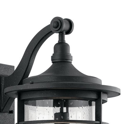 Kichler Royal Marine 12in 1-Light Outdoor Wall Sconce | Transitional Distressed Black and Clear Seeded Glass | Covered Patio | Model 49128DBK
