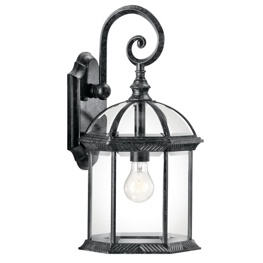Kichler Barrie 10in 1-Light Outdoor Wall Sconce | Traditional Black and Clear Beveled Glass | Covered Patio & Entryway | Model 49186BK