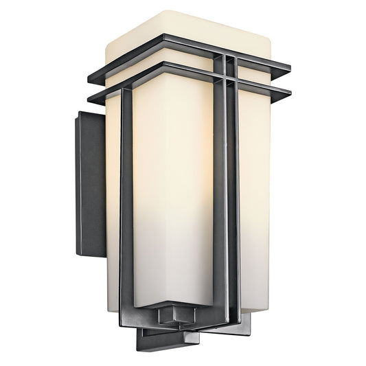 Kichler Tremillo 8.5in 1-Light Outdoor Wall Sconce | Black Satin Etched Opal Glass | Covered Porch & Entryway | 8.5 x 17.25 in | Model 49202BK