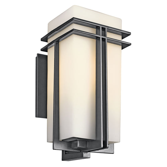 Kichler Tremillo 20in 1-Light Outdoor Wall Sconce | Contemporary Black and Satin Etched Opal Glass | Porch & Entryway | 10 x 20 in | Model 49203BK