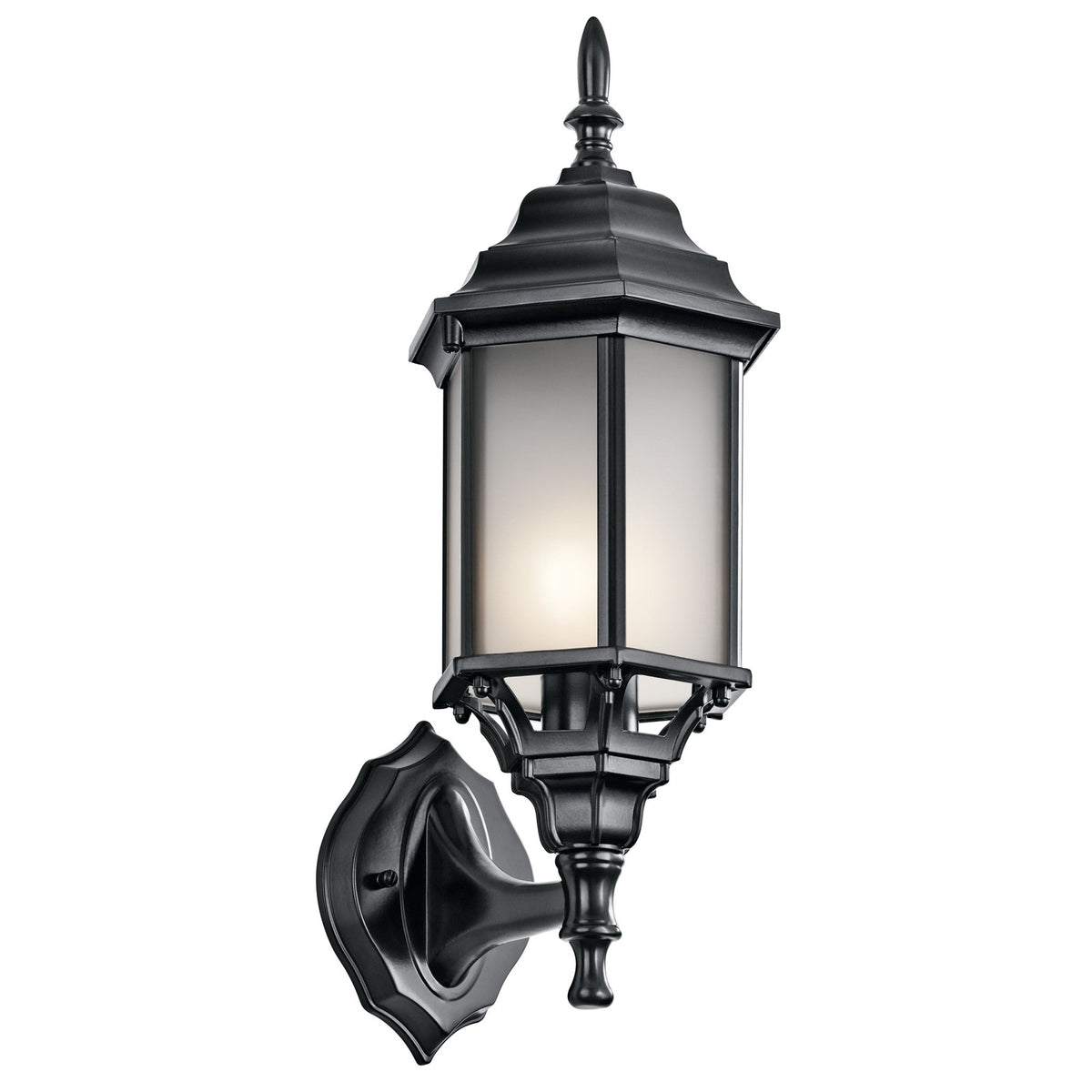 Kichler Chesapeake 17in 1-Light Outdoor Wall Sconce | Traditional Black and Satin Etched Glass | Covered Patio & Entryway | Model 49255BKS