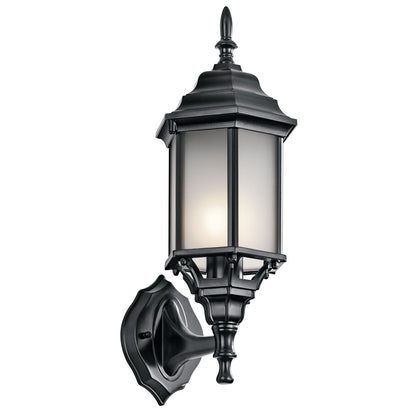 Kichler Chesapeake 17in 1-Light Outdoor Wall Sconce | Traditional Black and Satin Etched Glass | Covered Patio & Entryway | Model 49255BKS