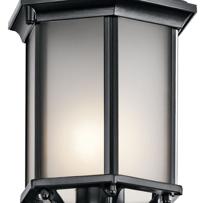 Kichler Chesapeake 17in 1-Light Outdoor Wall Sconce | Traditional Black and Satin Etched Glass | Covered Patio & Entryway | Model 49255BKS