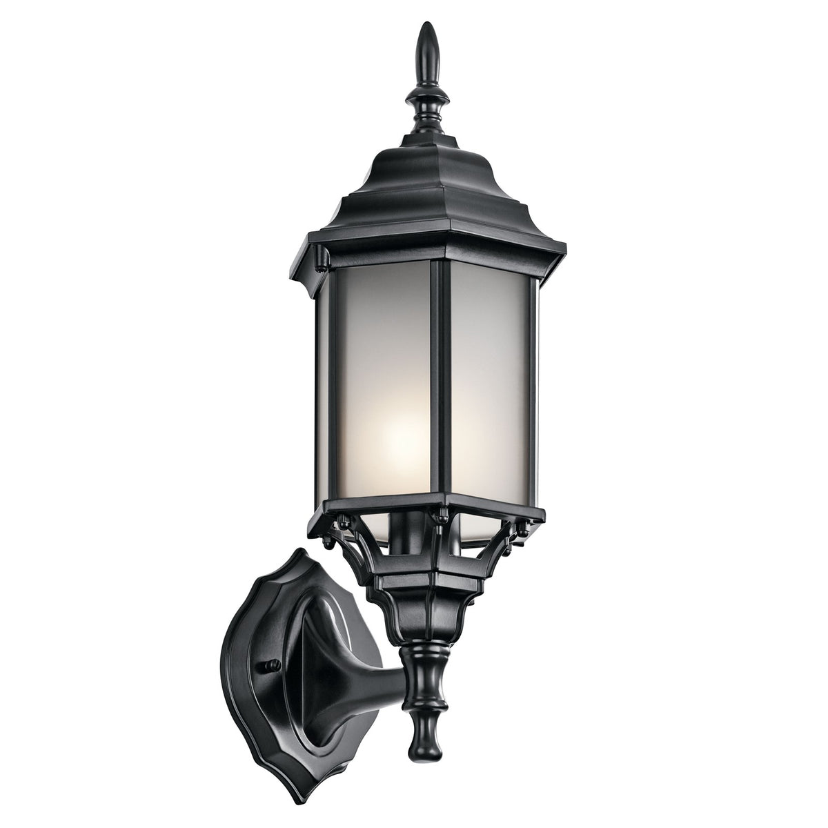 Kichler Chesapeake 17in 1-Light Outdoor Wall Sconce | Traditional Black and Satin Etched Glass | Covered Patio & Entryway | Model 49255BKS