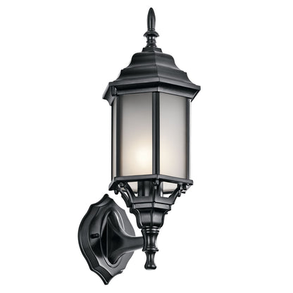 Kichler Chesapeake 17in 1-Light Outdoor Wall Sconce | Traditional Black and Satin Etched Glass | Covered Patio & Entryway | Model 49255BKS