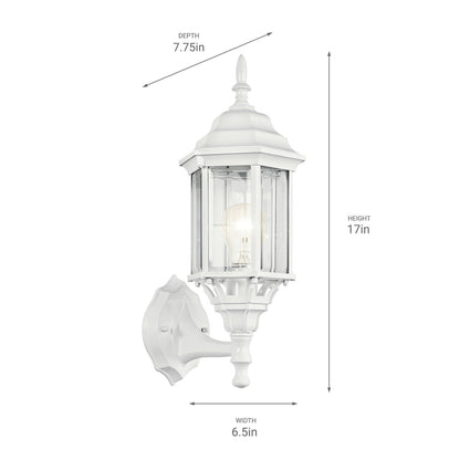 Kichler Chesapeake 17in 1-Light Outdoor Wall Sconce | Traditional White and Clear Beveled Glass | Covered Patios & Entryways | Model 49255WH