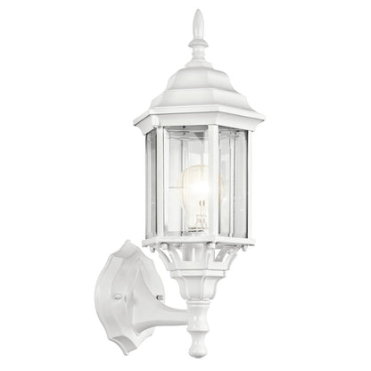 Kichler Chesapeake 17in 1-Light Outdoor Wall Sconce | Traditional White and Clear Beveled Glass | Covered Patios & Entryways | Model 49255WH